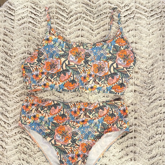 Other - NWOT Tropical Floral Orange Blue Floral Two Piece Womens Swimsuit Sz Large
